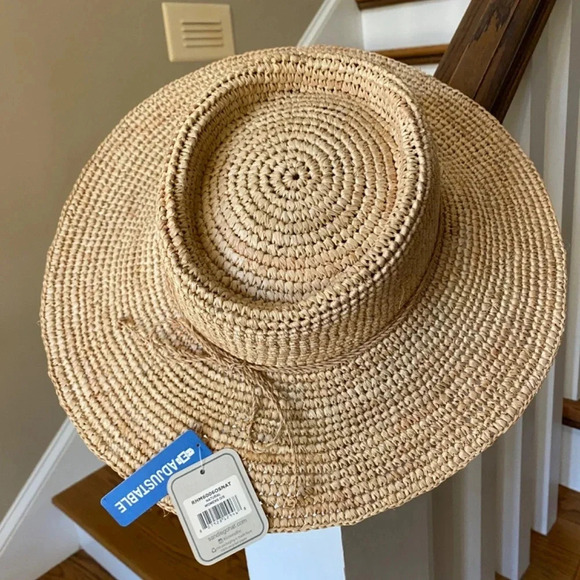 NWT Anthropologie Raffia Tan  Raffia Boater Hat - Picture 3 of 7